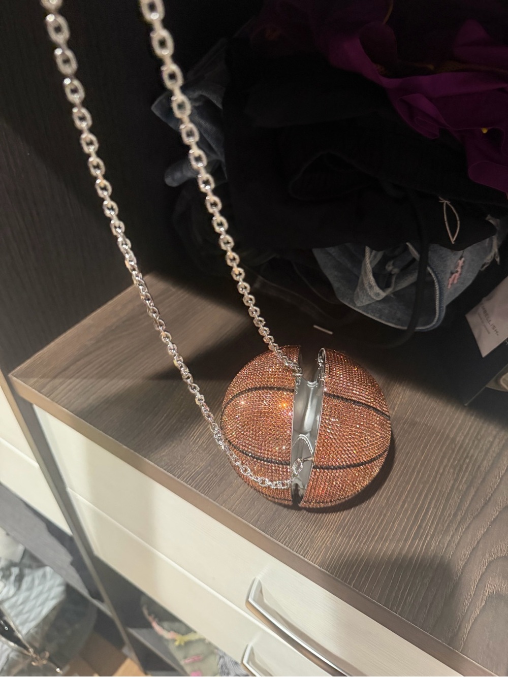 Judith Leiber Crystal Basketball Crossbody Bag in Bronze and Black - Picture 7 of 7